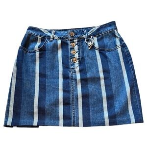 NWOT Anthropologie Maeve Striped Blue Denim Pencil Skirt with Button Front
